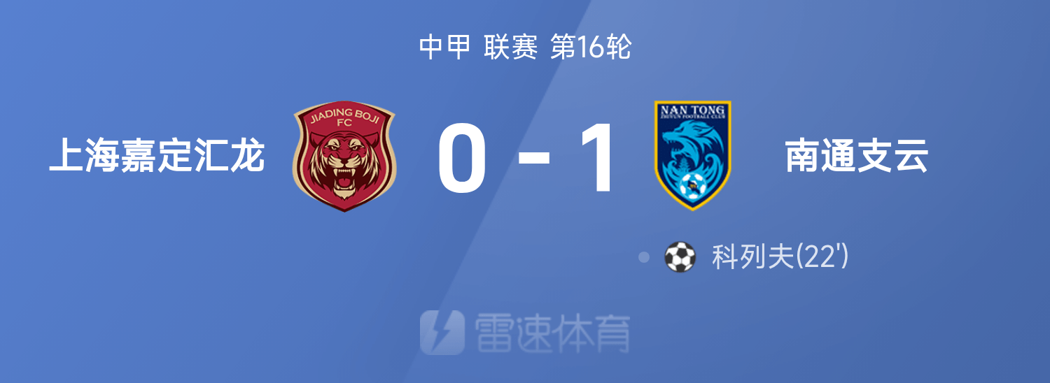 中甲战报:科列夫破门制胜,南通支云1-0战胜上海嘉定汇龙